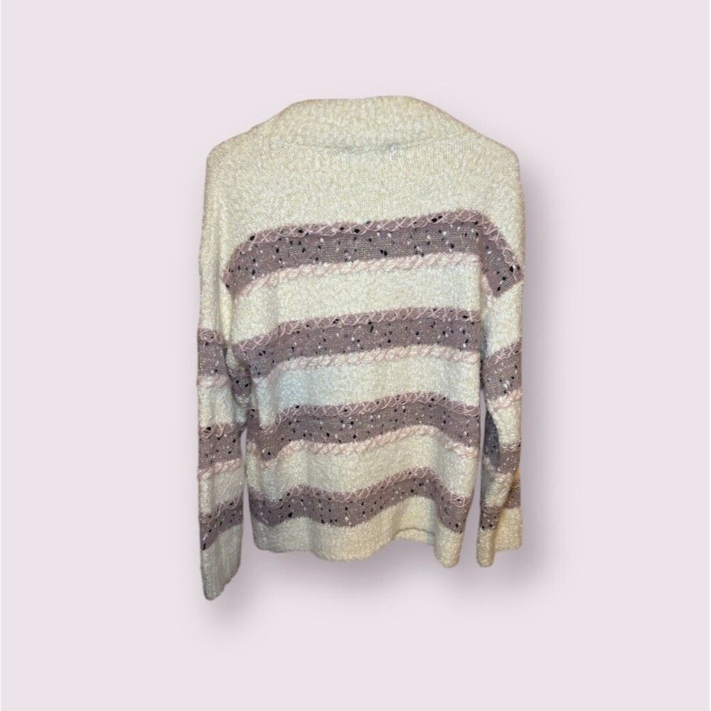 Absolutely Creative Worldwide Fuzzy Sweater Women's  Cream Pink Purple Size L